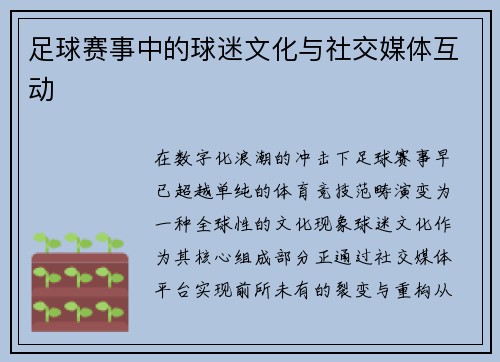 足球赛事中的球迷文化与社交媒体互动