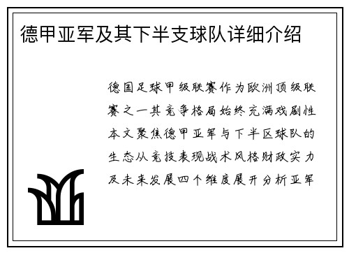 德甲亚军及其下半支球队详细介绍